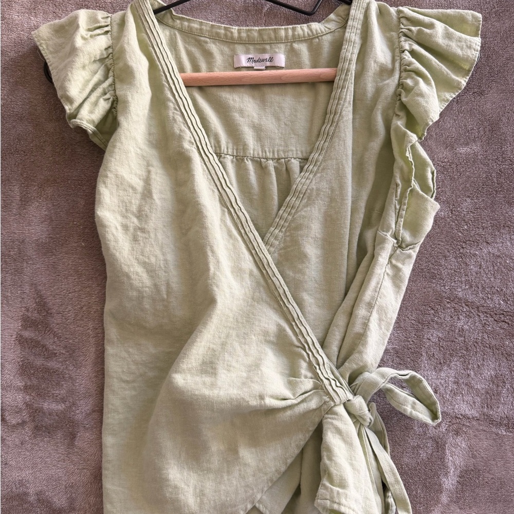 Madewell Light Green Ruffle Wrap Blouse
